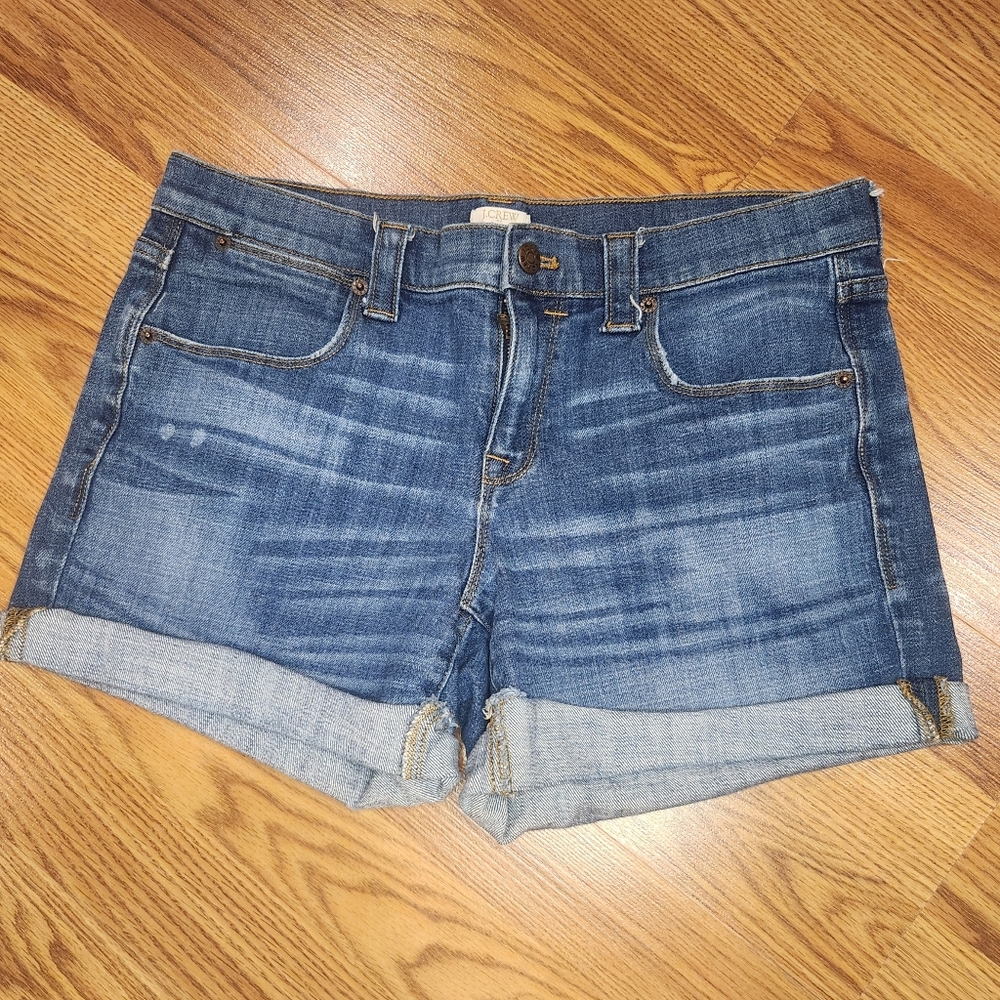 J Crew Jean Shorts Womens 29, US 8 Blue Rolled Hem Stretch Denim
